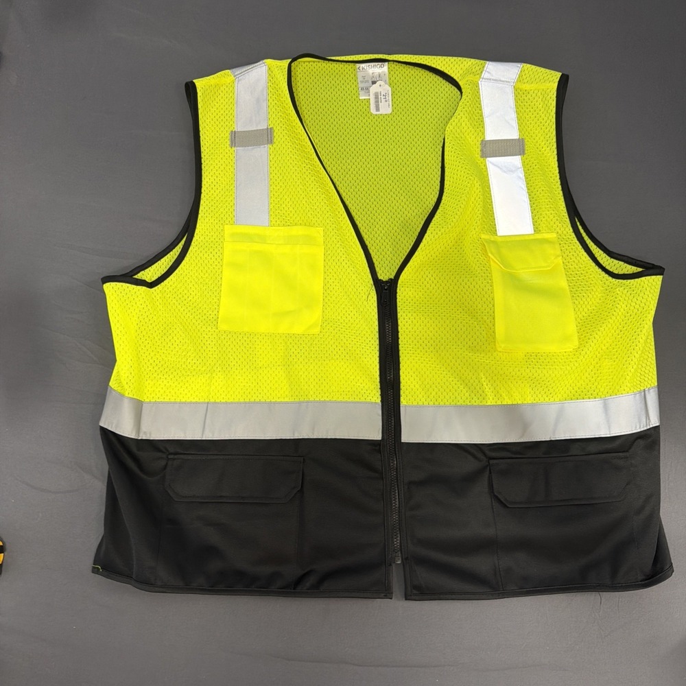 high-visibility safety vest featuring a fluorescent yellow-green 4x-5x